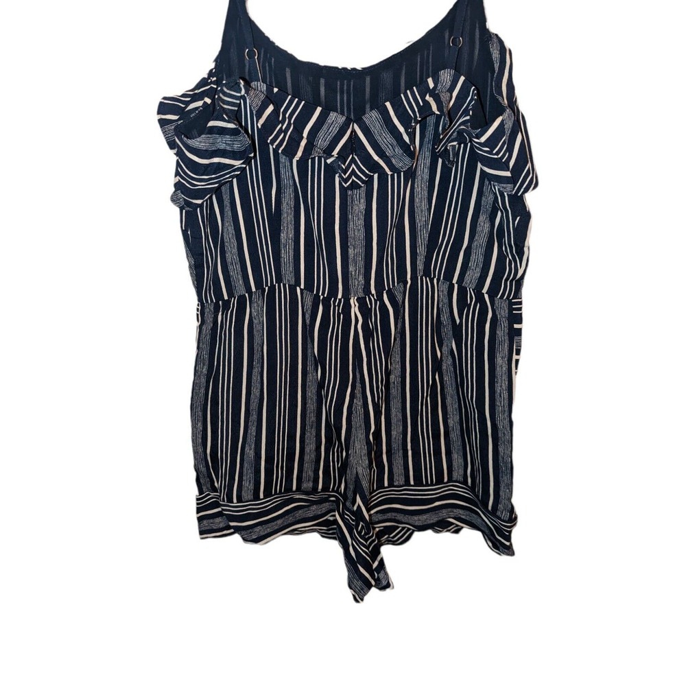 Ann Taylor LOFT Nautical Navy Striped Ruffle Spaghetti Straps Romper Size 0P